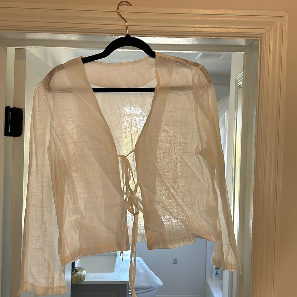 100% linen bow tie blouse/ cardigan / cover